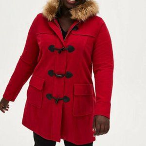 TORRID JESTER RED BLACK TOGGLE COAT NWT $139.50